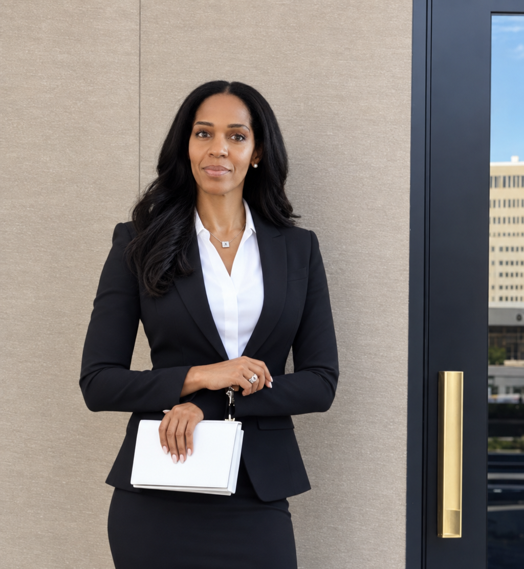 SaKora Perkins, executive coach, advisor and speaker, in a black suit